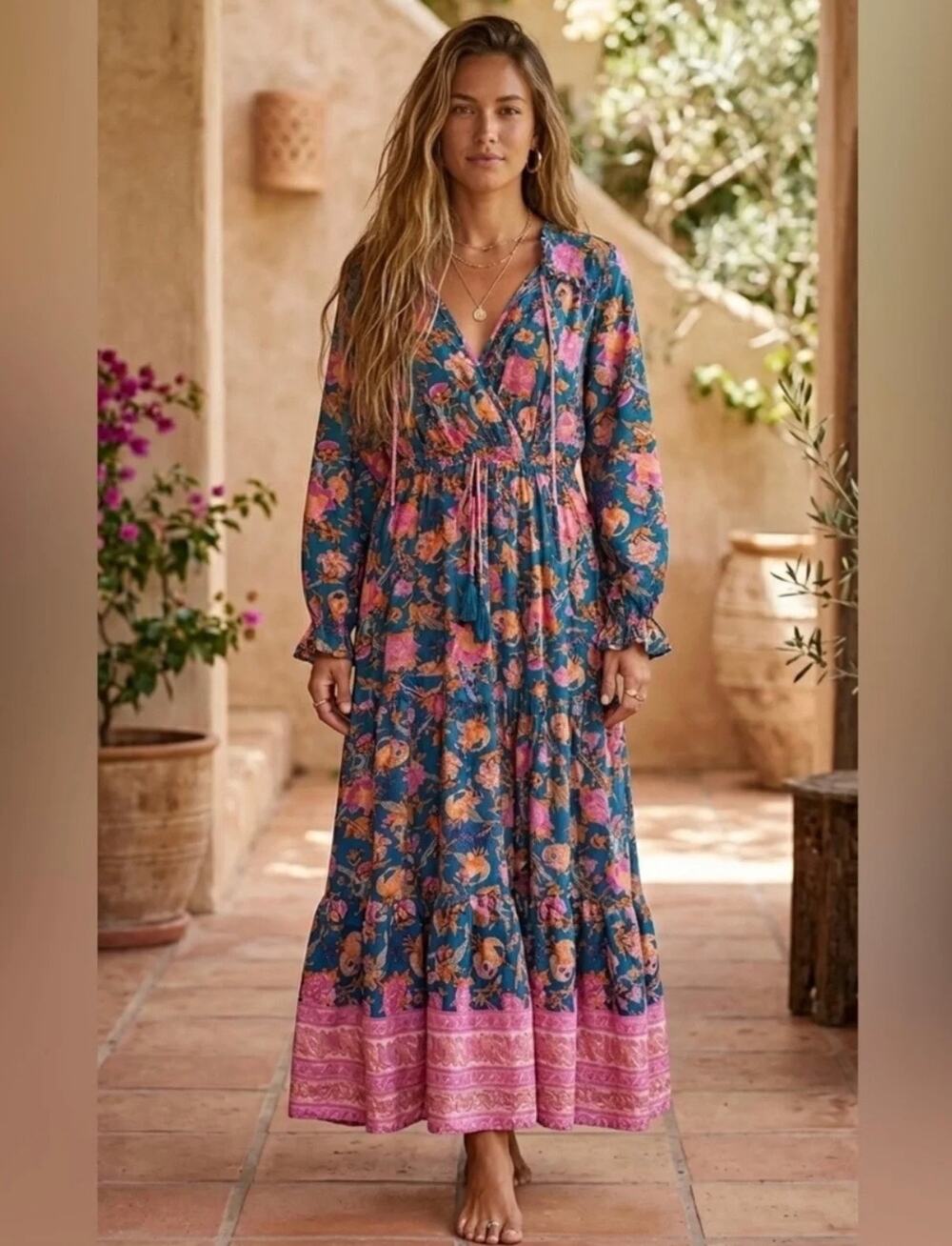 Anthropologie Boemo Floral Tiered Maxi Dress M NWT